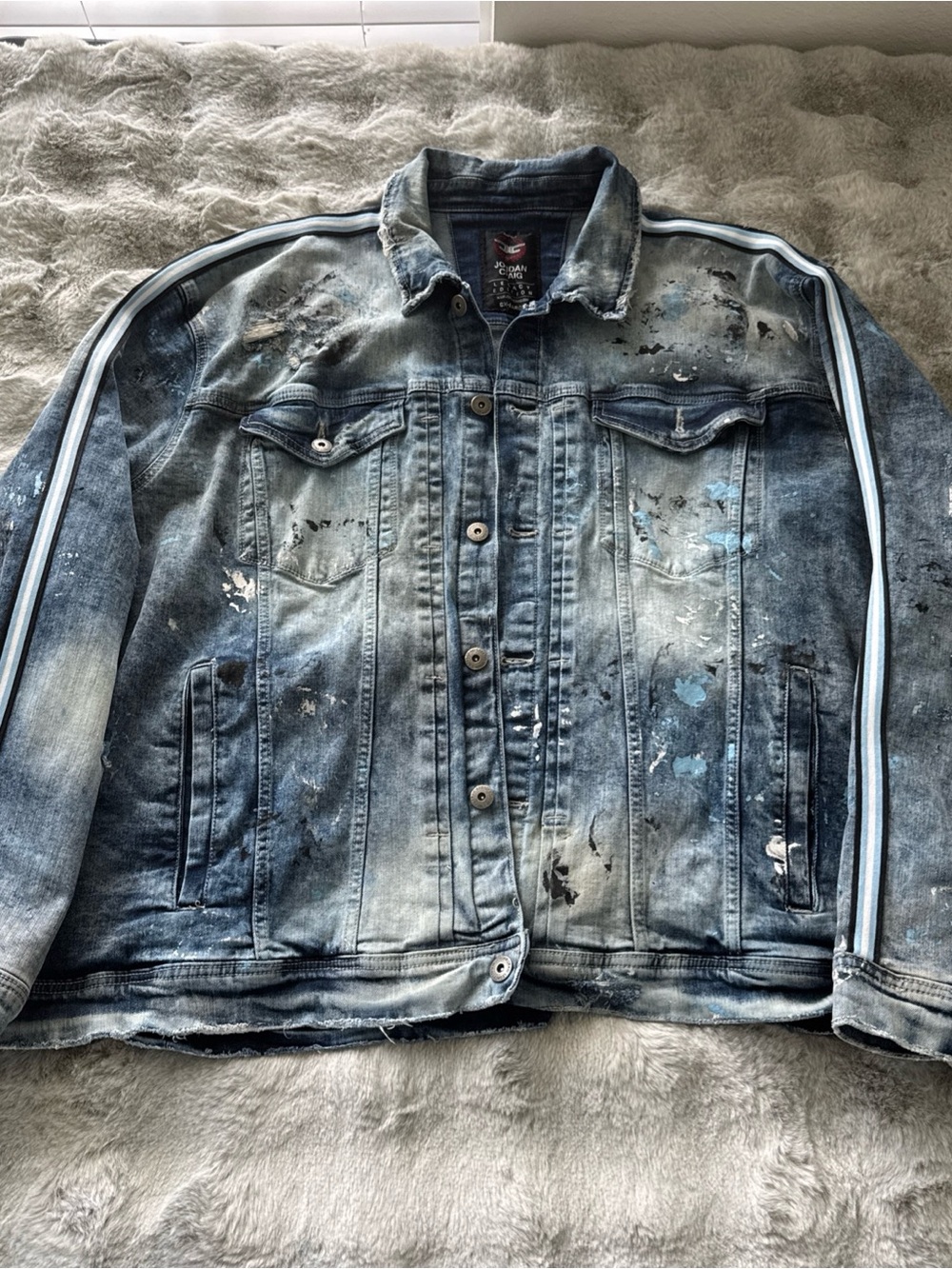 Jordan Craig Denim Jacket Mens 6XL Blue Legacy Distressed Paint Splatter-0427